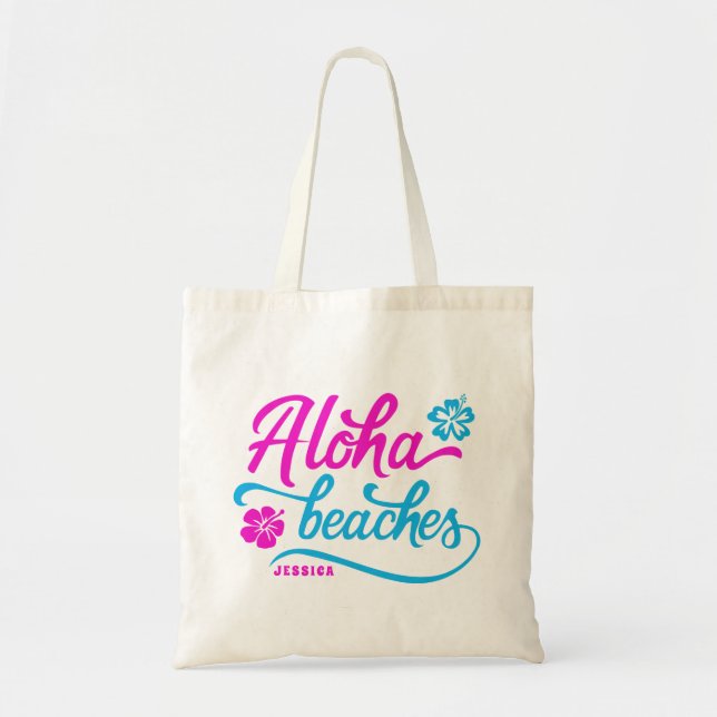 Tote Bag Calembour d'été de plages de magenta Aloha (Devant)