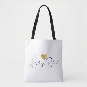 Tote Bag Calligraphie de nom monogramme cœur