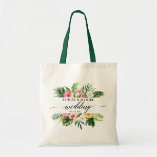 Tote Bag Calligraphie florale tropicale de mariage de