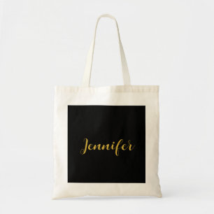 Tote Bag Calligraphie minimaliste moderne Nom Black Gold
