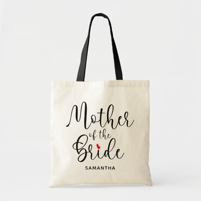 Tote Bag Calligraphie moderne Coeur rouge Mère de la mariée (Devant)