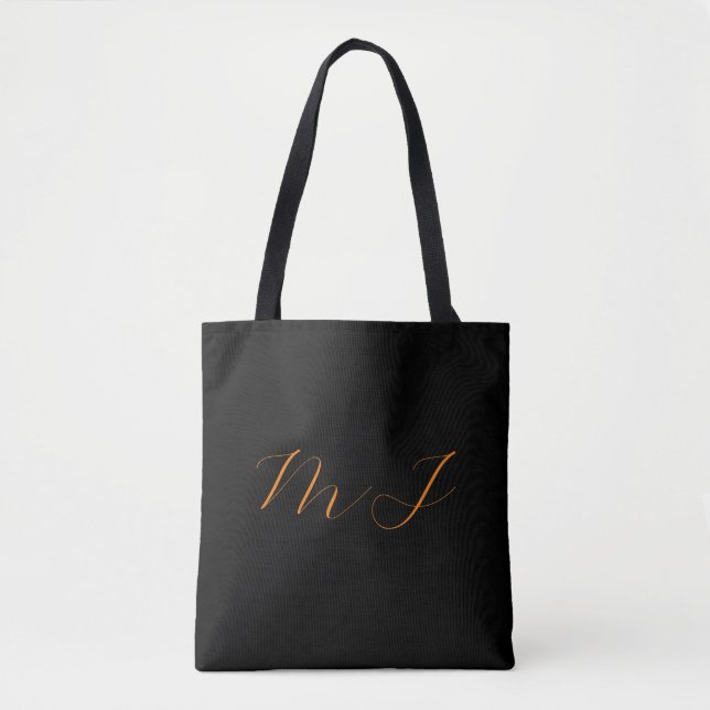 Tote Bag Calligraphie noir orange nom monogramme (Devant)