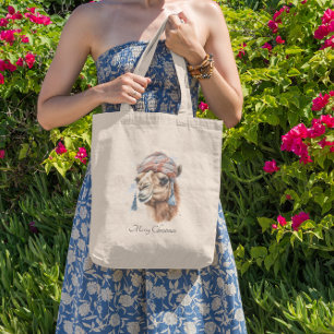 Tote Bag Camel de Noël, personnalisable