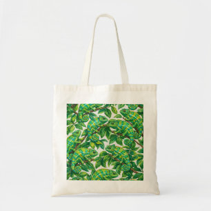 Tote Bag Caméléons verts sur branches feuillues motif jungl