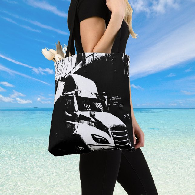 Tote Bag Camion canadien dans le paysage urbain noir et bla (Créateur téléchargé)