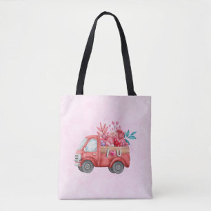 Tote Bag Camion d'amour mignon avec Coeur Cargo Aquarelle