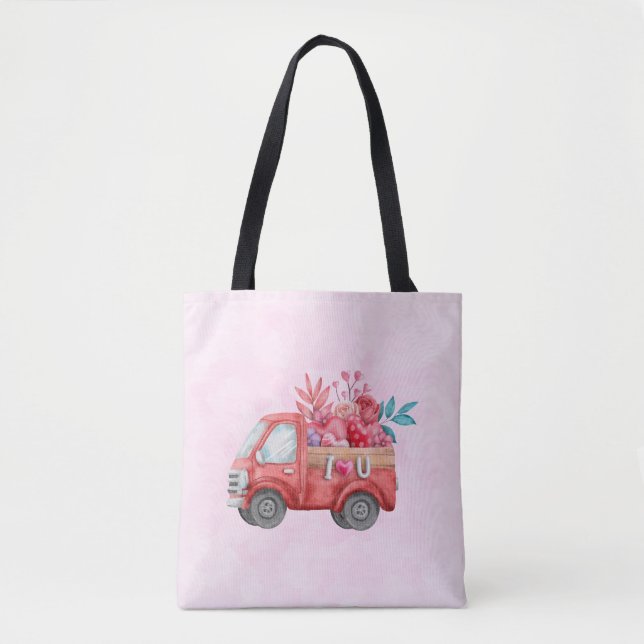 Tote Bag Camion d'amour mignon avec Coeur Cargo Aquarelle (Devant)