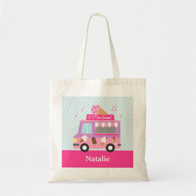 Tote Bag Camion De Crème De Glace Rose Sucrée Pour Filles (Devant)