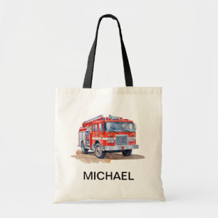 Tote Bag Camion de feu rouge moderne Nom personnalisé