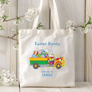 Tote Bag Camion de livraison de lapin de Pâques Nom personn