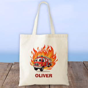 Tote Bag Camion de pompiers ludique avec flammes personnali