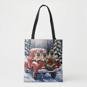 Tote Bag Camion Rouge de Noël Pug Fêtes