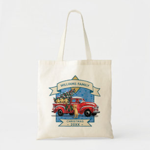 Tote Bag Camion rouge Vintage de Noël avec Chiens Nom de f