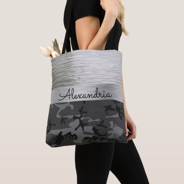 Tote Bag Camo noir Shimmer Silver Personnalisé (De près)