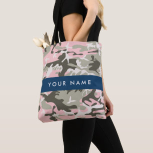 Tote Bag Camouflage rose et vert Votre nom Personnalisez