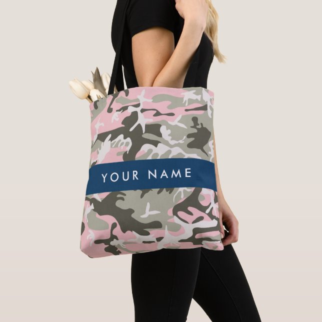 Tote Bag Camouflage rose et vert Votre nom Personnalisez (De près)