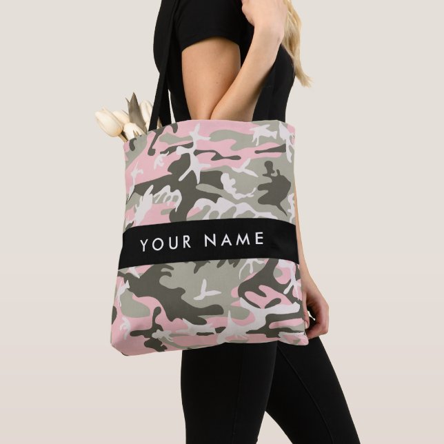 Tote Bag Camouflage rose et vert Votre nom Personnalisez (De près)