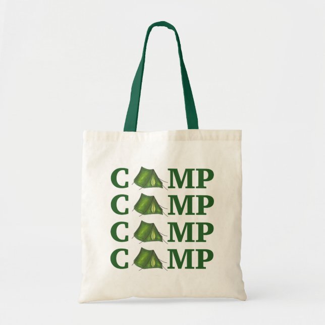Tote Bag CAMP Green Tente Camping Camper Randonnée Fourre-t (Devant)