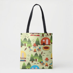 Tote Bag Camping - caravane, chaises de camping, cheminée