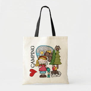 Tote Bag Camping d'amour de la fille I de cheveux blonds