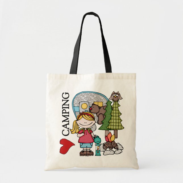 Tote Bag Camping d'amour de la fille I de cheveux blonds (Devant)