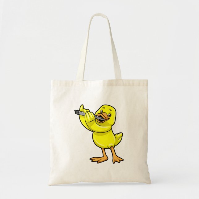 Tote Bag Canard en musique avec Flûte (Devant)