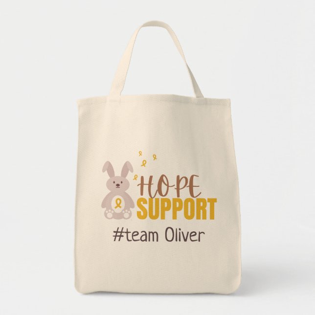 Tote Bag cancer de l'enfance. #nom d'équipe personnalisé. S (Devant)