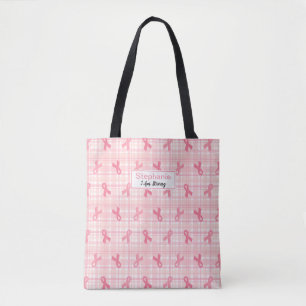 Tote Bag Cancer du sein Pink Ribbon Plaid Motif