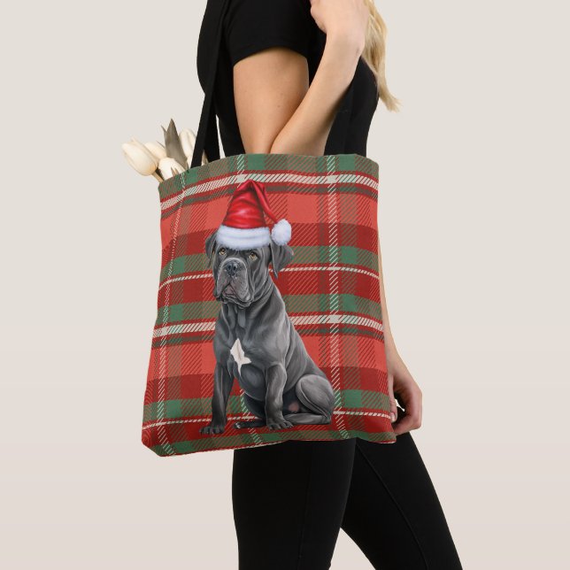 Tote Bag Cane Corso Christmas Dog Red Seasonal Plaid (De près)
