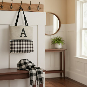 Tote Bag canevas à carreaux monogramme