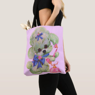 Tote Bag caniche mignon avec téléphone rose