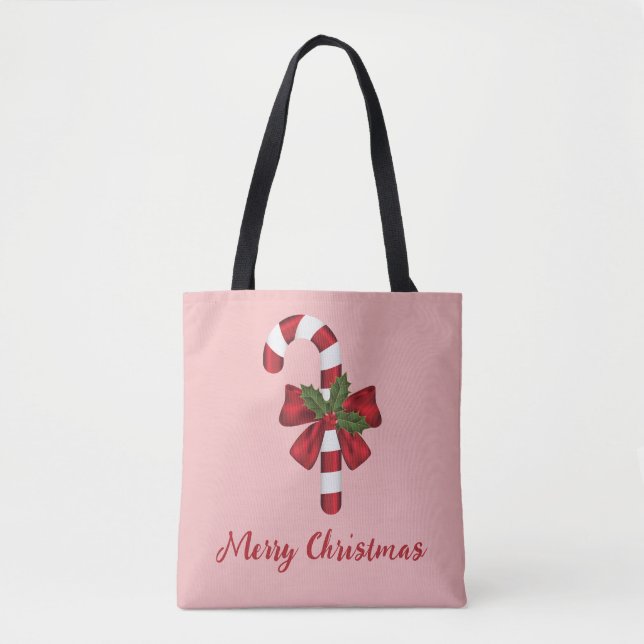 Tote Bag Canne de Noël rouge et blanche et texte (Devant)