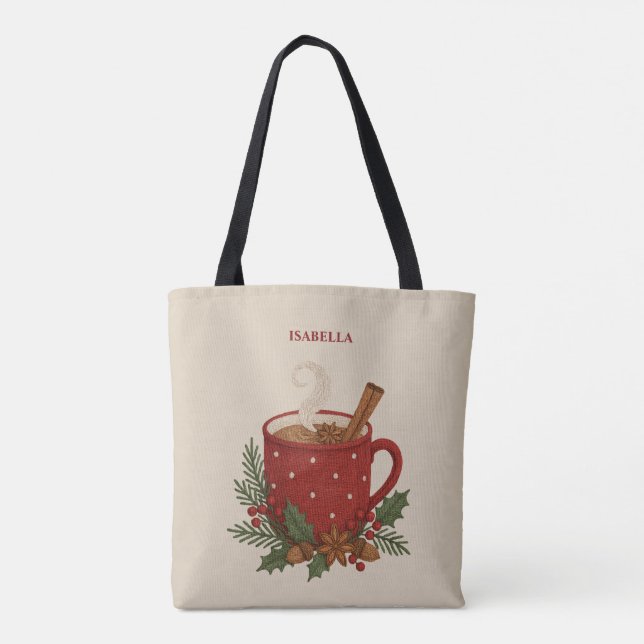 Tote Bag Caoutchouc de Noël de broderie rustique avec canne (Dos)