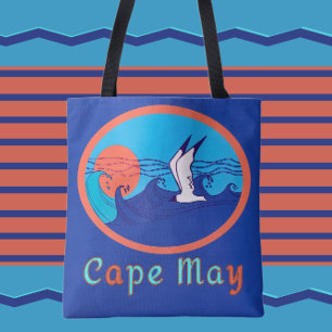 Tote Bag Cape May NJ Seagull Ocean Waves et Sun Large Fourr