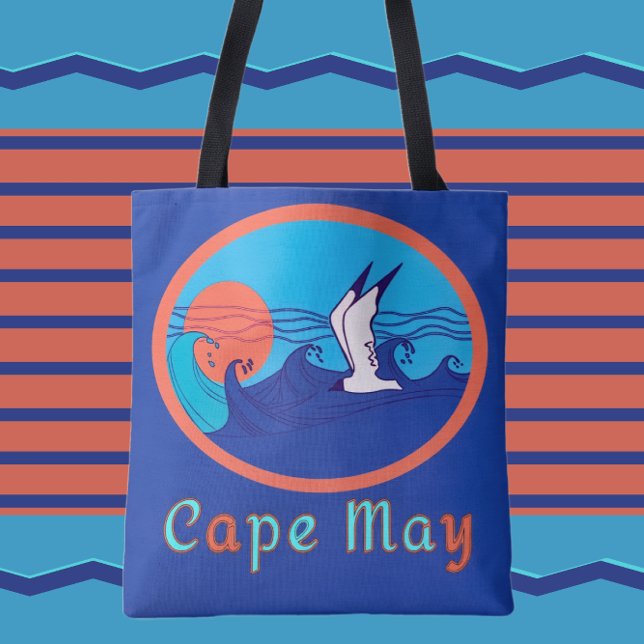 Tote Bag Cape May NJ Seagull Ocean Waves et Sun Large Fourr (Créateur téléchargé)