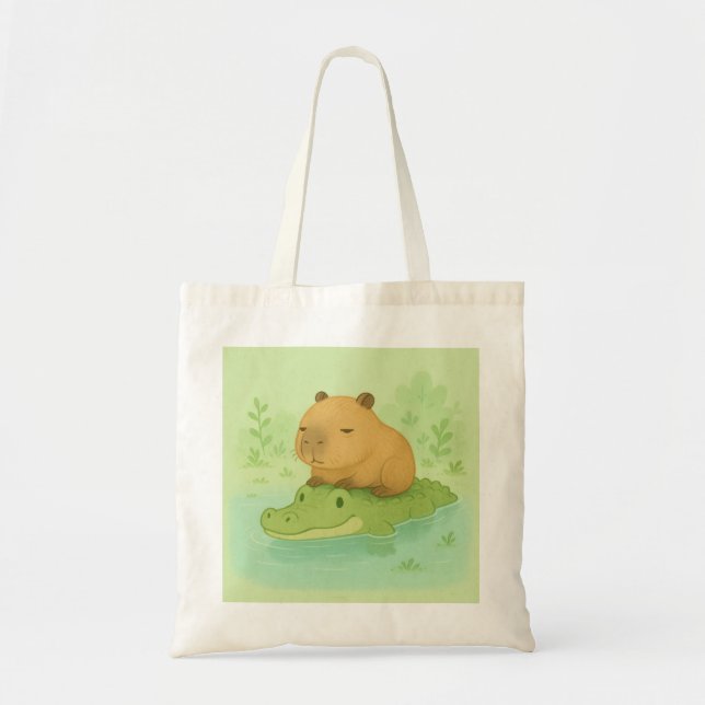 Tote Bag Capybara Brown réfrigérée sur crocodile vert (Devant)
