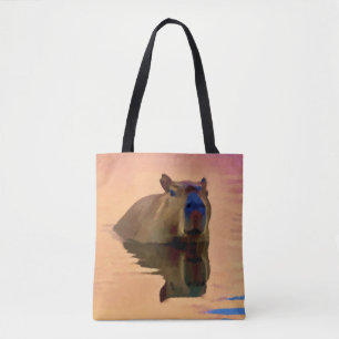 Tote Bag Capybara émergeant d'un lac d'art paisible
