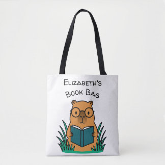 Tote Bag Capybara Reading Book