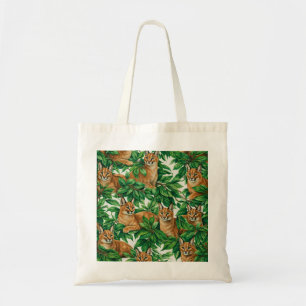 Tote Bag Caracals dans un motif de faune avec des feuilles