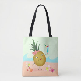 Tote Bag Caractère d'ananas mignon à la plage