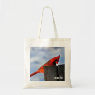 Tote Bag Cardinal rouge sur souche en bois personnalisé