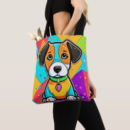 Tote Bag Caricature colorée Art Chiot Imprimer