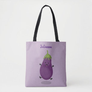 Tote Bag Caricature d'aubergine d'aubergine joliment heureu
