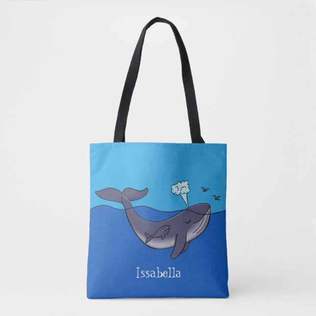 Tote Bag Caricature de baleine mignonne et de baleine de ve (Devant)