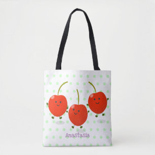 Tote Bag Caricature de cerises rouges à sauter mûr
