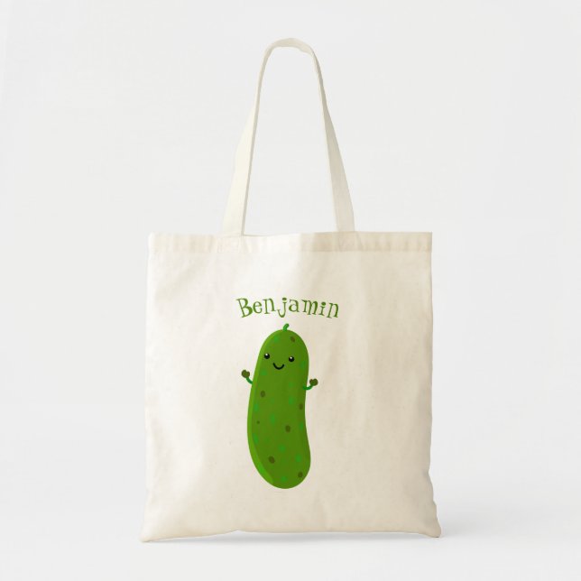Tote Bag Caricature de cornichon joyeux (Devant)