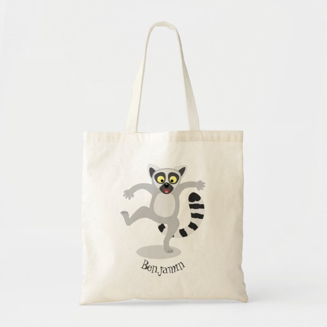 Tote Bag Caricature de danse lémurienne en anneau mignon (Devant)