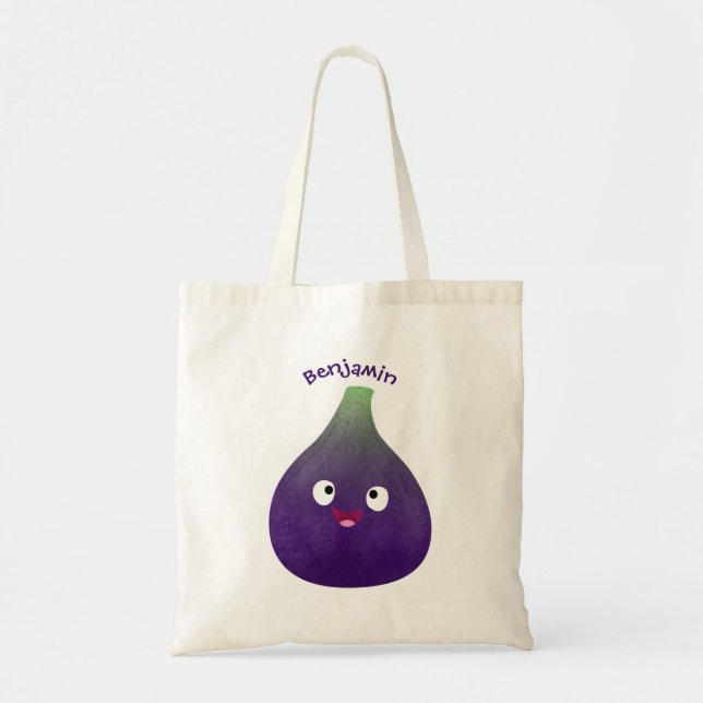 Tote Bag Caricature de fruits mauve joyeux aux figues (Devant)
