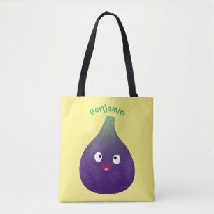 Tote Bag Caricature de fruits mauve joyeux aux figues