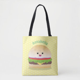 Tote Bag Caricature de hamburger kawaii joyeux